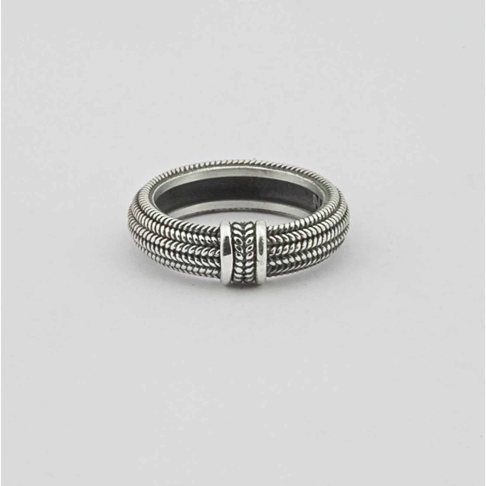 Anello fedina fascia Nove25 Antique unisex in argento decoro corda N25ANE00445-1
