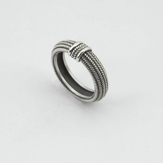 Anello fedina fascia Nove25 Antique unisex in argento decoro corda N25ANE00445-2