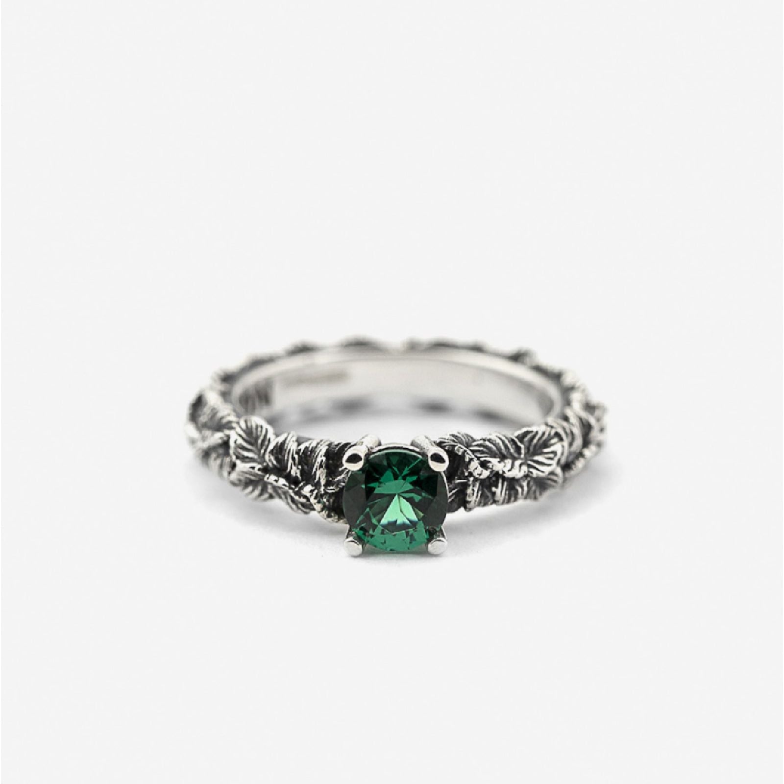 Anello solitario Nove25 Eden unisex in argento, foglie, zircone verde N25ANE00459-1
