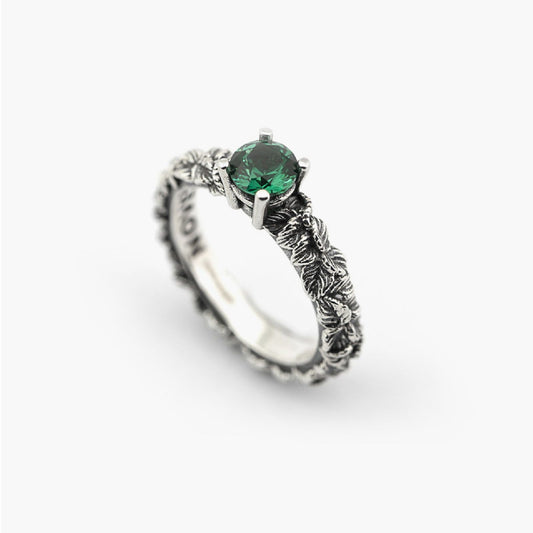 Anello solitario Nove25 Eden unisex in argento, foglie, zircone verde N25ANE00459-2