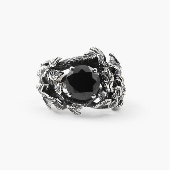 Anello solitario Nove25 Eden unisex in argento, foglie, serpente, zircone nero N25ANE00461-1