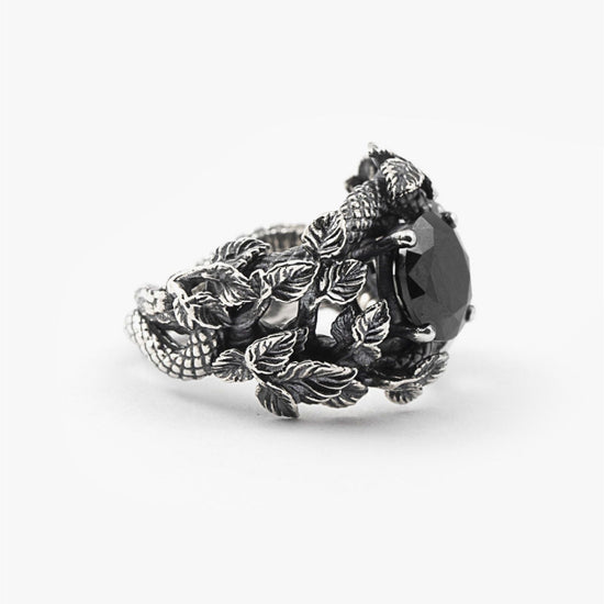 Anello solitario Nove25 Eden unisex in argento, foglie, serpente, zircone nero N25ANE00461-2