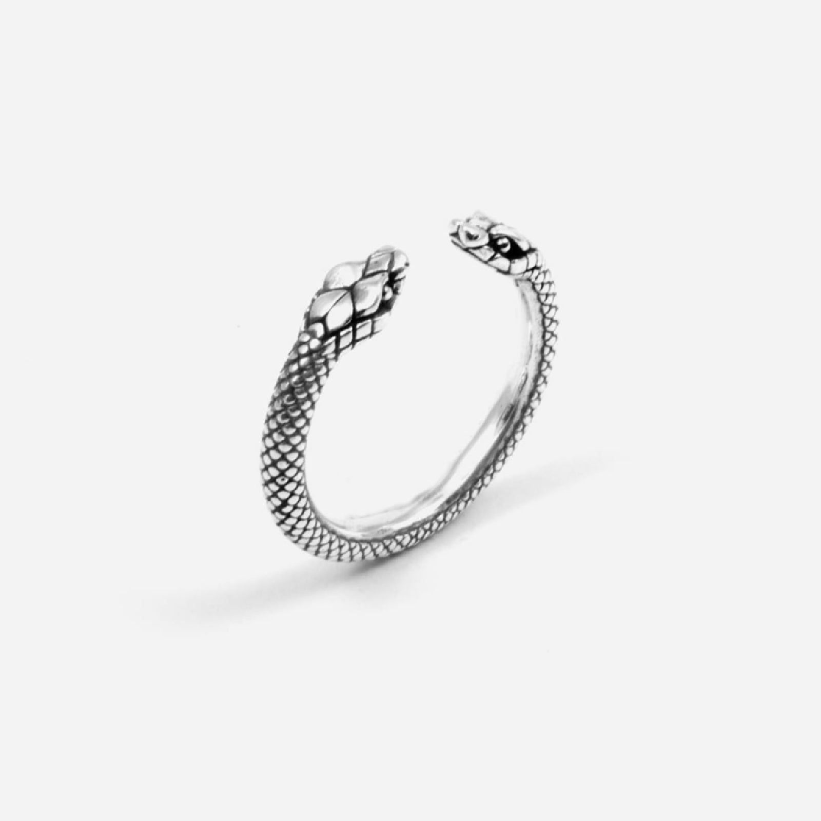 Anello fedina aperto Nove25 Snake unisex in argento con teste di serpenti N25ANE00510-1