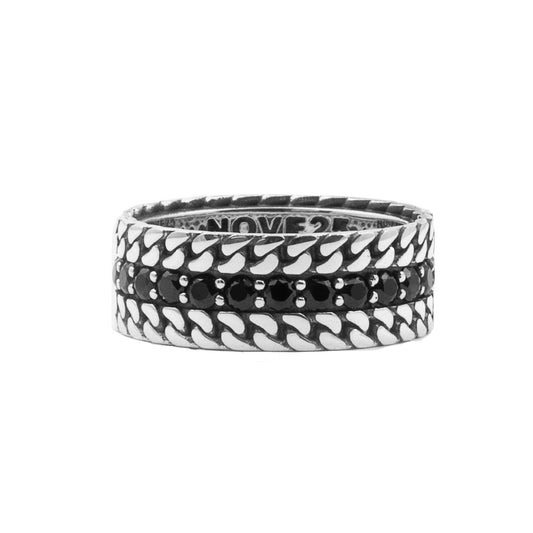 Anello unisex Nove25 Timeless in argento catena grumetta e zirconi neri N25ANE00549-1