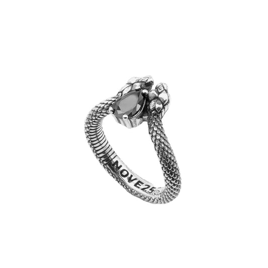 Anello unisex Nove25 Snake in argento con due serpenti e uno zircone nero N25ANE00551-2