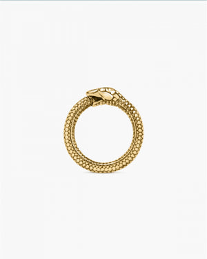 Anello della collezione Nove25 Snake Uroboro unisex in argento 925 dorato lucido a forma di serpente N25ANEOG277