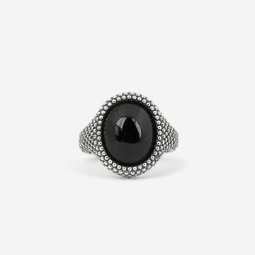 Anello chevalier ovale Nove25 Puntinati unisex argento onice nera e sfere N25ANEPQ064-1
