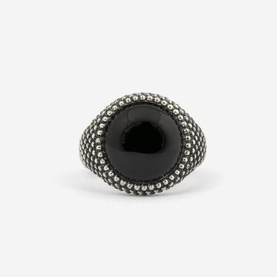 Anello chevalier tondo Nove25 Puntinati unisex argento agata nera e sfere N25ANEPQ074-1