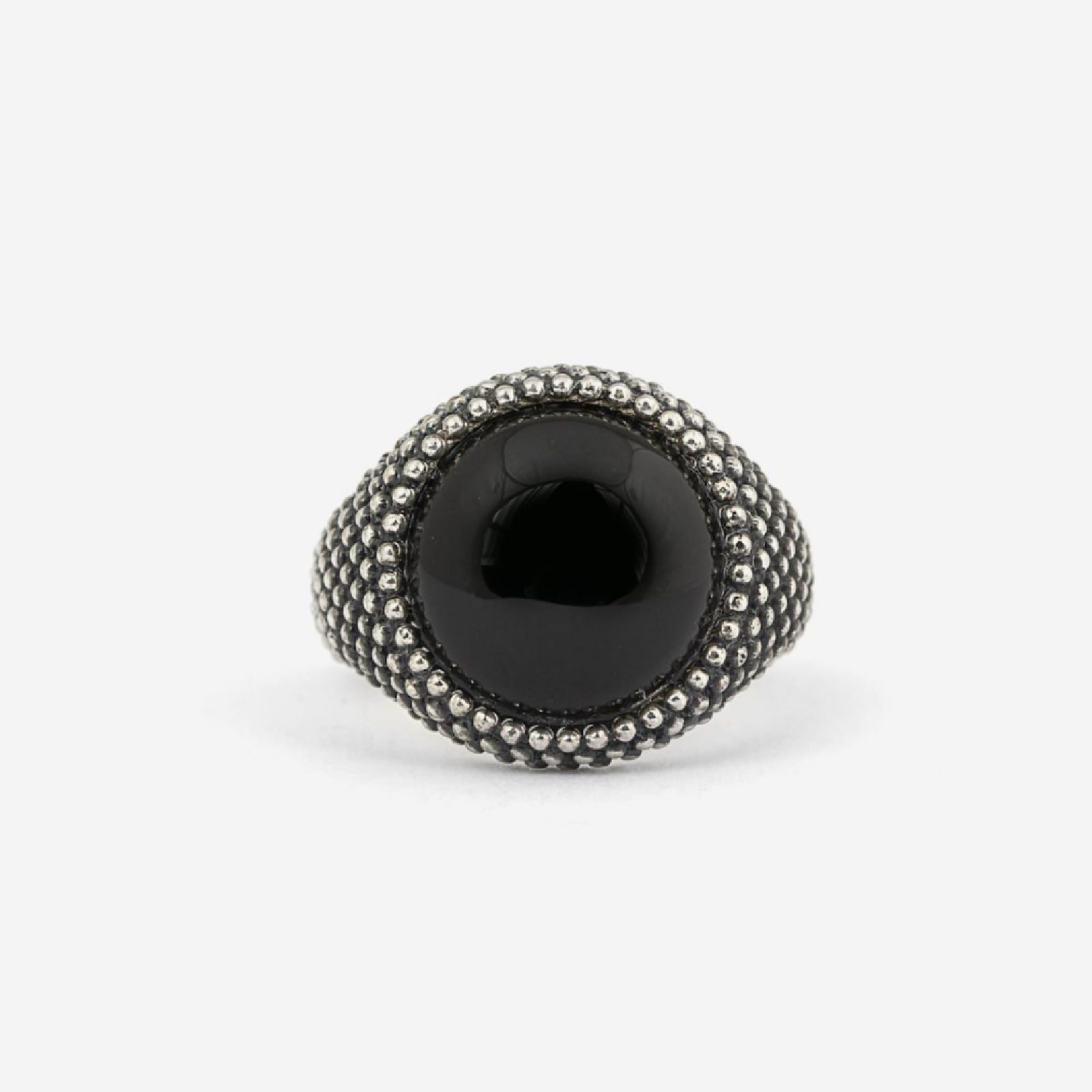 Anello chevalier tondo Nove25 Puntinati unisex argento agata nera e sfere N25ANEPQ074-1