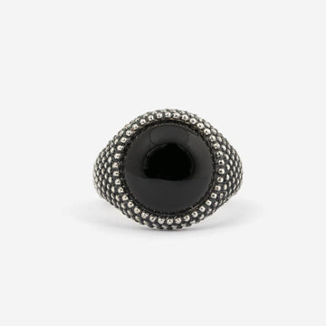 Anello chevalier tondo Nove25 Puntinati unisex argento agata nera e sfere N25ANEPQ074-1