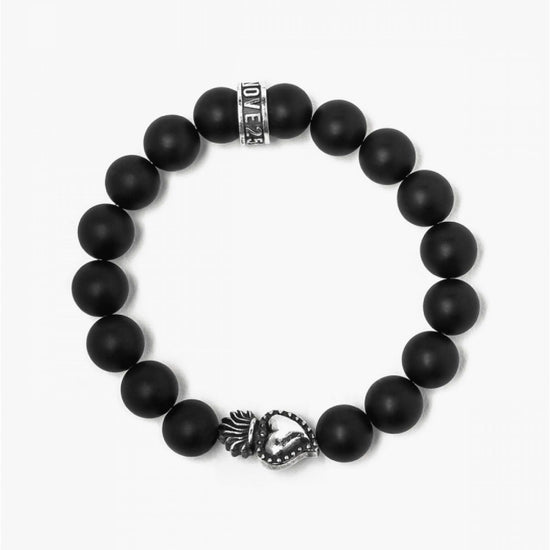 Bracciale Nove25 Traditional uomo con agata nera 080 e cuore argento N25BRA00165-1