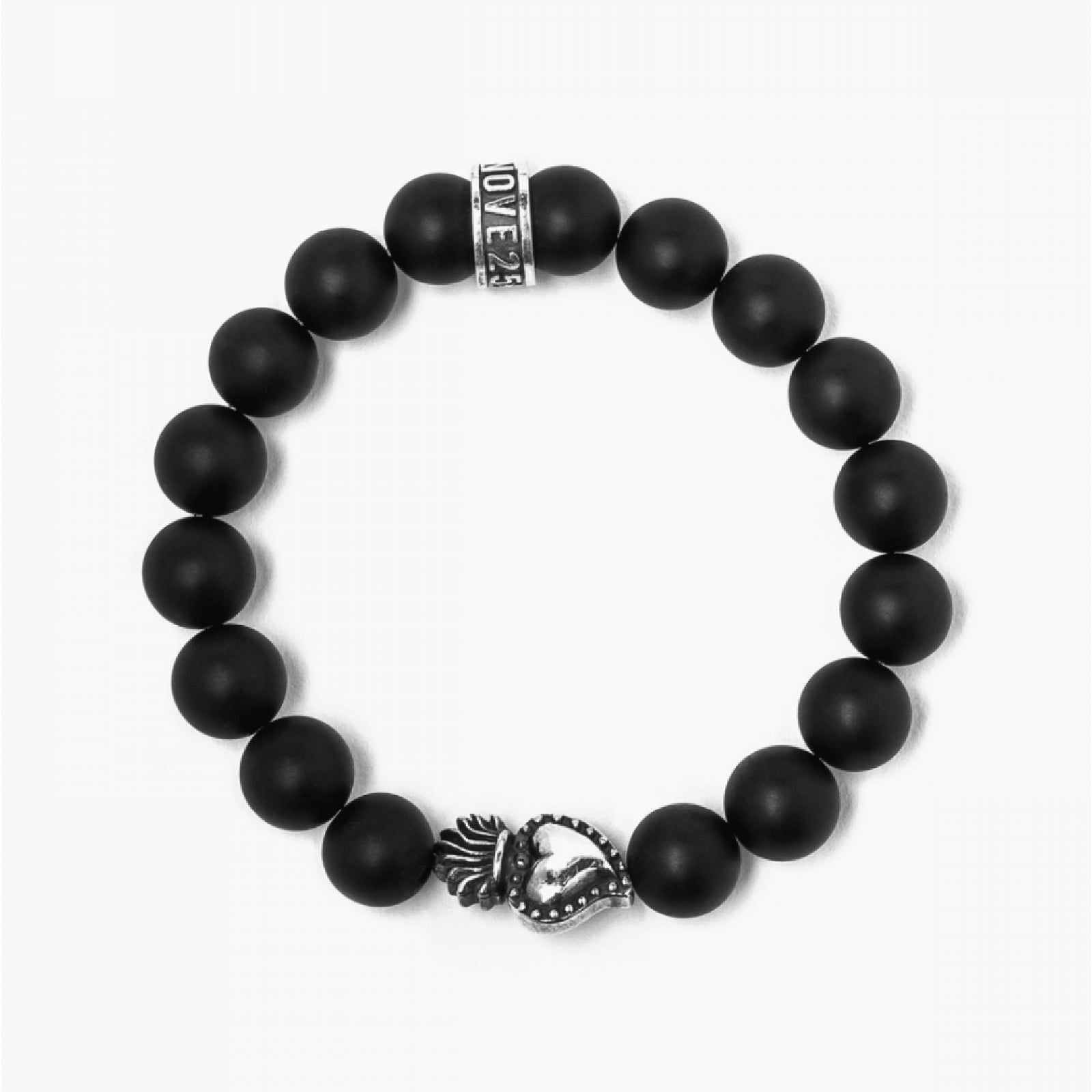 Bracciale Nove25 Traditional uomo con agata nera 080 e cuore argento N25BRA00165-1