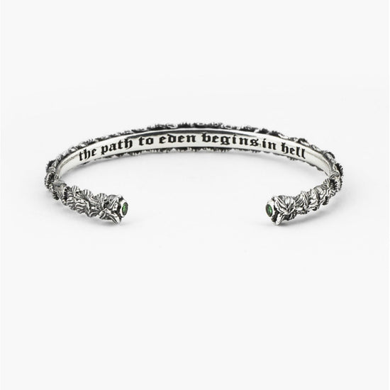 Bracciale donna rigido aperto Nove25 Eden argento foglie, zirconi verdi e scritta N25BRA00364-2