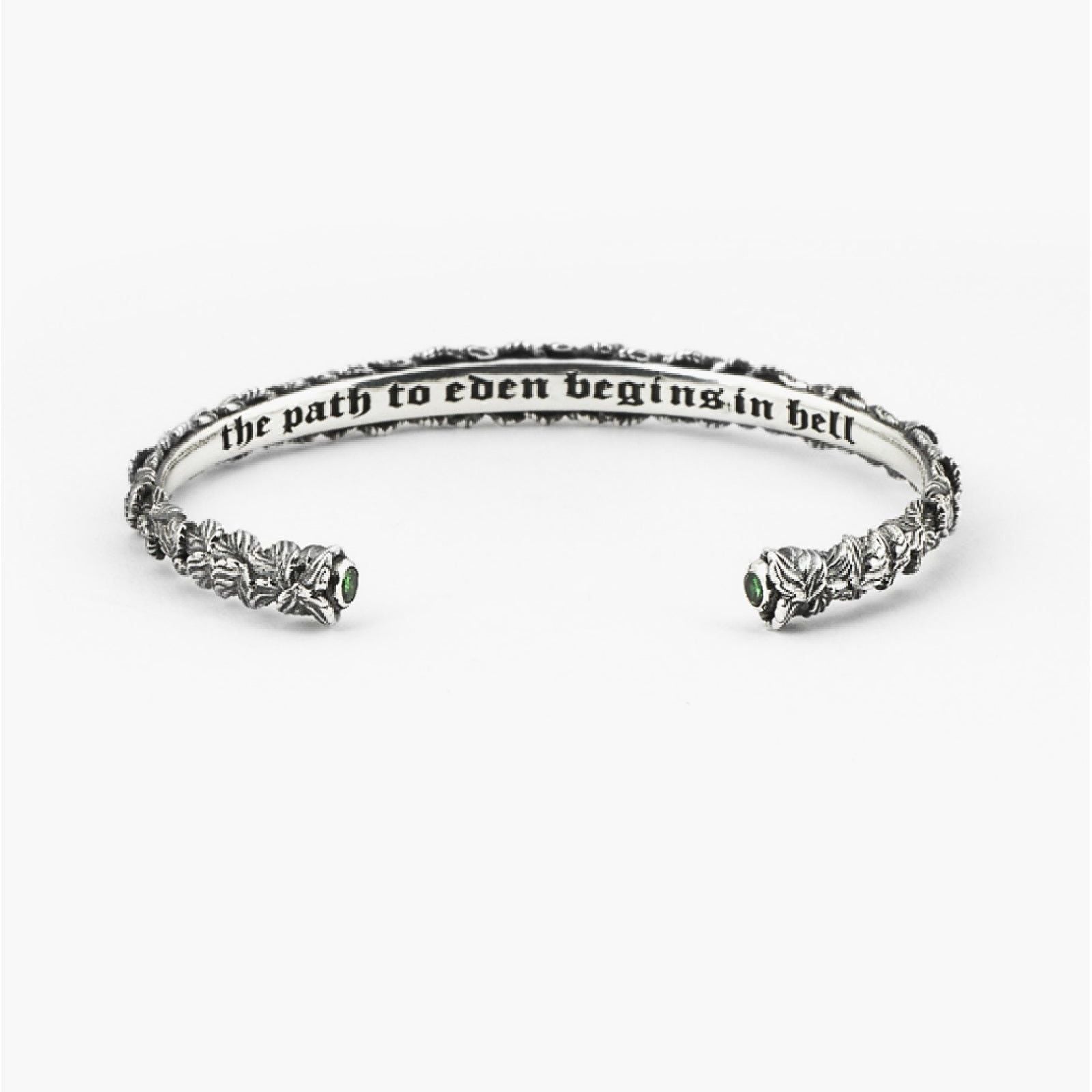 Bracciale donna rigido aperto Nove25 Eden argento foglie, zirconi verdi e scritta N25BRA00364-2