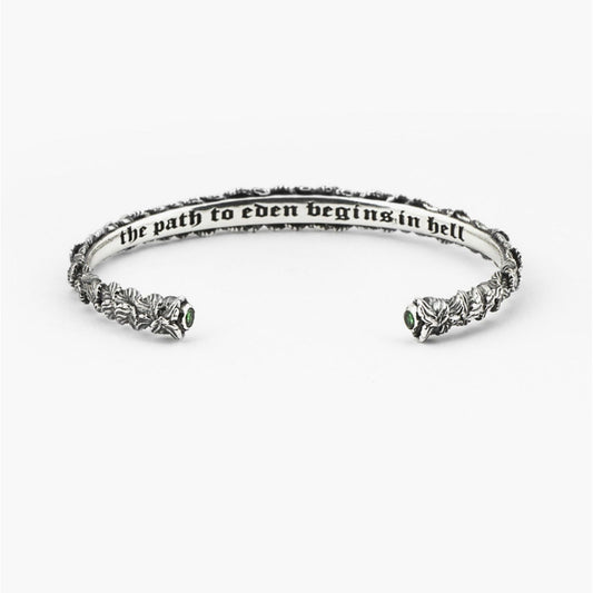 Bracciale donna rigido aperto Nove25 Eden argento foglie, zirconi verdi e scritta N25BRA00364-2