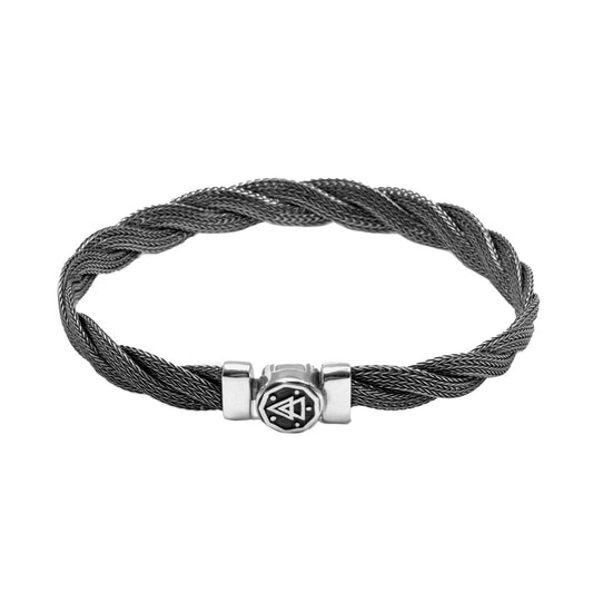 Bracciale rigido unisex Nove25 Timeless in argento brunito con maglia a treccia N25BRA00382-1
