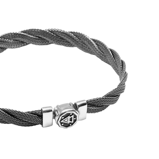 Bracciale rigido unisex Nove25 Timeless in argento brunito con maglia a treccia N25BRA00382-2