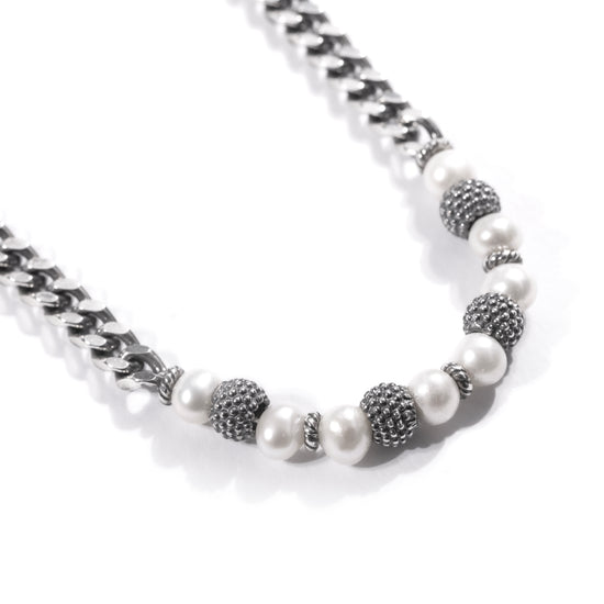 Collana girocollo Nove25 in argento catena grumetta e perle