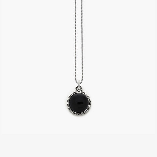 Collana Nove25 Puntinati unisex in argento ciondolo tondo agata nera N25COLPQ150-O-S-1