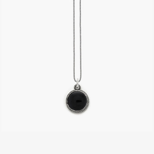Collana Nove25 Puntinati unisex in argento ciondolo tondo agata nera N25COLPQ150-O-S-1