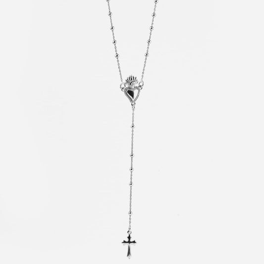 Collana rosario Nove25 Traditional unisex in argento sfere, cuore e croce N25COLST195-O-S-1