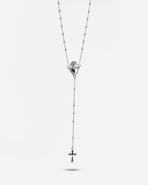Collana rosario Nove25 Traditional Cuore Ex Voto E Croce Gotica unisex in argento 925 con sfere, cuore e croce pendente N25COLST195/O/S