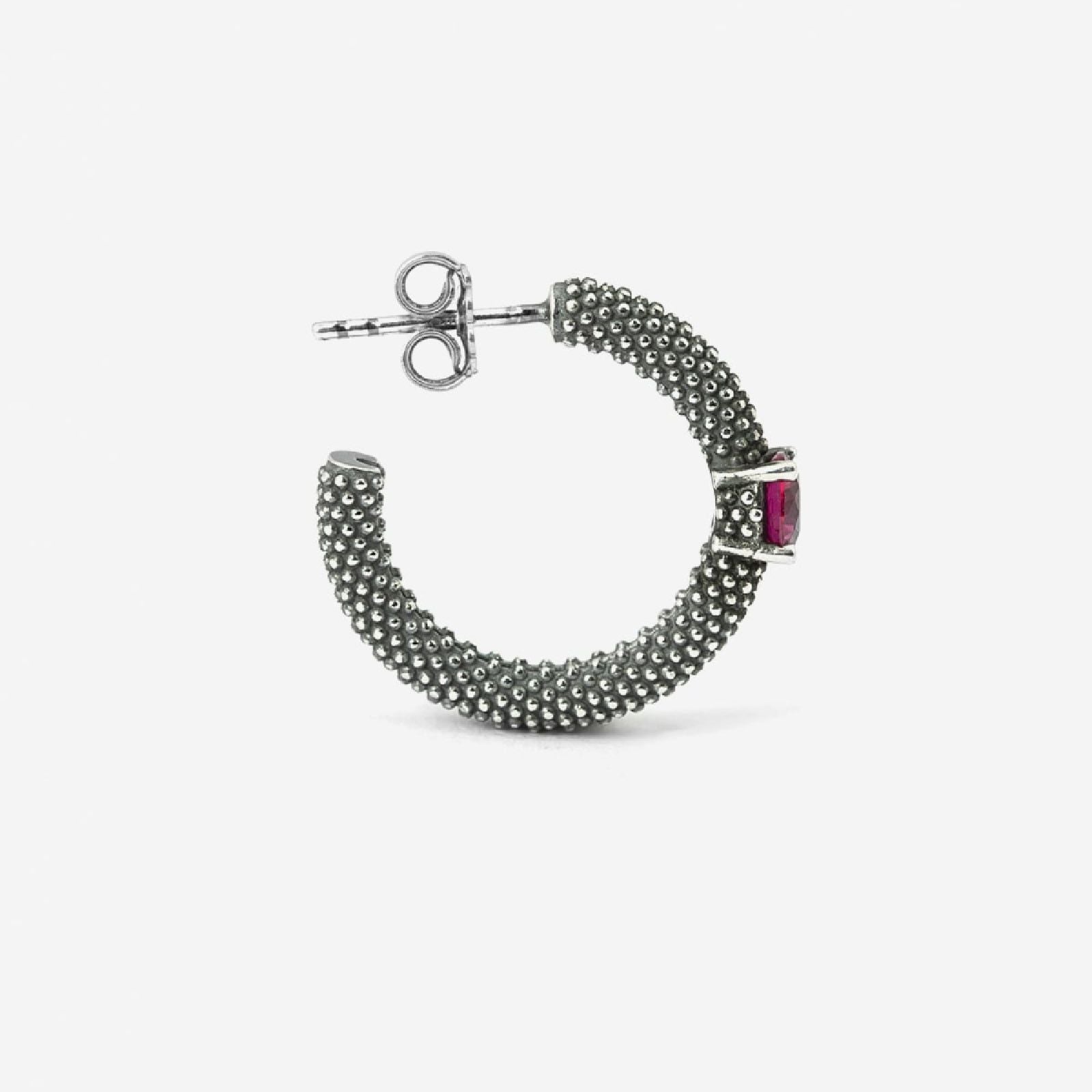Mono orecchino a cerchio Nove25 Puntinati donna con corindone rosso 15mm N25ORE00425-O-S-2