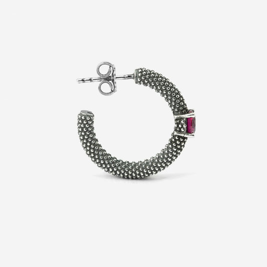 Mono orecchino a cerchio Nove25 Puntinati donna con corindone rosso 15mm N25ORE00425-O-S-2