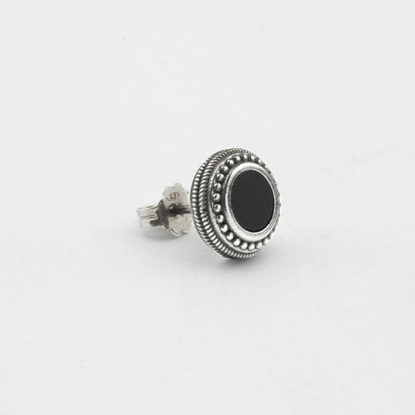 Mono orecchino lobo Nove25 Antique unisex in argento agata nera 10mm N25ORE00429-O-S-1