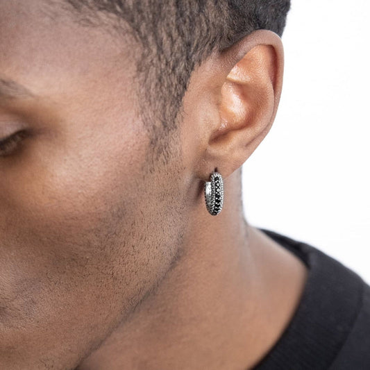 Mono orecchino cerchio unisex Nove25 Puntinati in argento con zirconi neri N25ORE00569-O-S-2