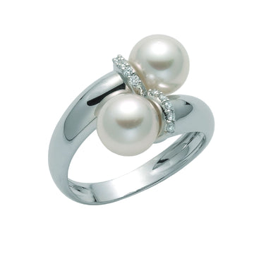 Anello Nimei in oro bianco 18kt con perle e diamanti 0,07 ct SU MISURA