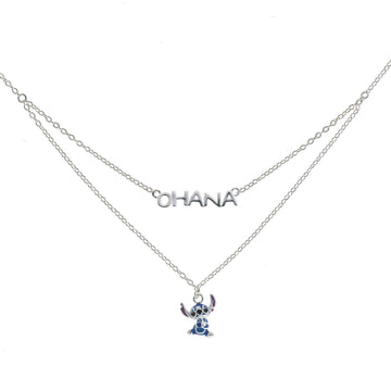 Collana girocollo Disney Stitch bambina argento con Stitch e scritta Ohana NS00059SRHL-17-CS-1