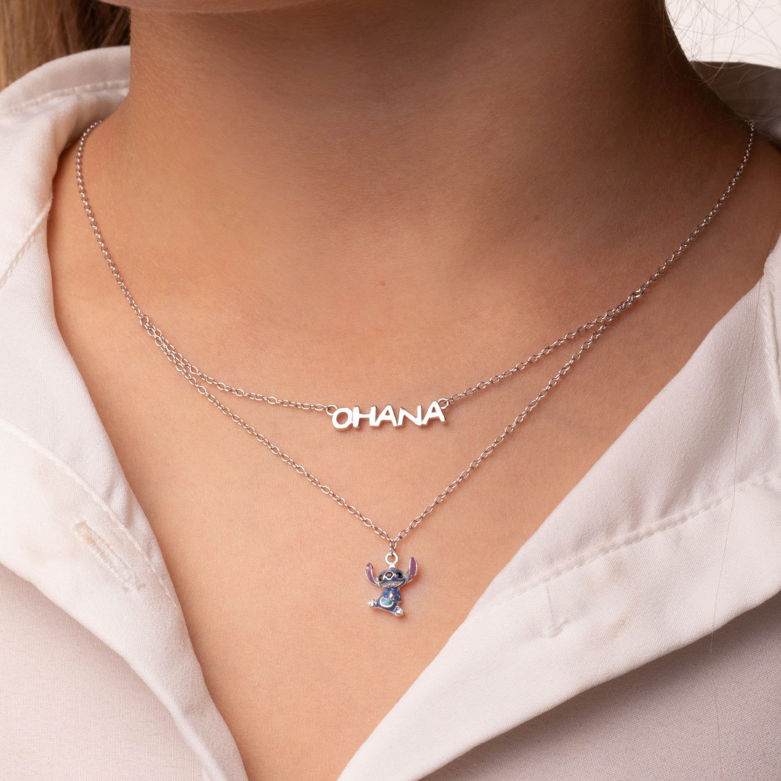 Collana girocollo Disney Stitch bambina argento con Stitch e scritta Ohana NS00059SRHL-17-CS-3