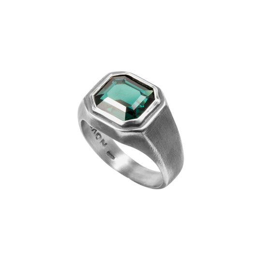 Anello chevalier NOVE25 argento brunito lucido pietra verde 20