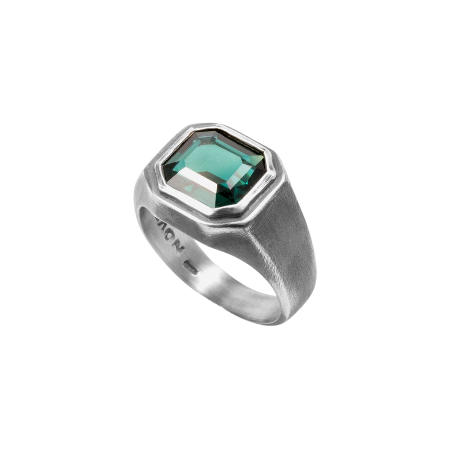 Anello chevalier NOVE25 argento brunito lucido pietra verde 20