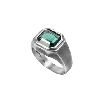 Anello chevalier NOVE25 argento brunito lucido pietra verde 20