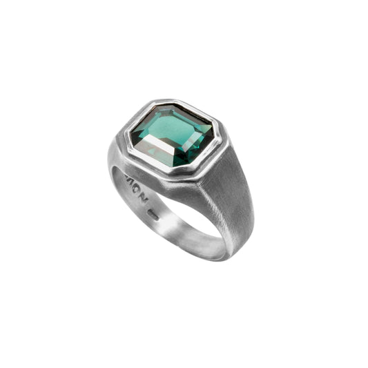 Anello chevalier NOVE25 argento brunito lucido pietra verde 20