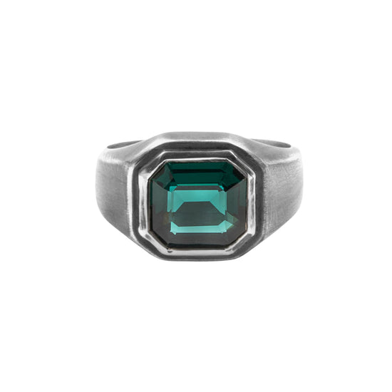 Anello chevalier NOVE25 argento brunito lucido pietra verde 20