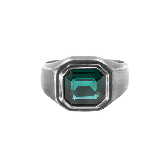 Anello chevalier NOVE25 argento brunito lucido pietra verde 20