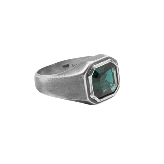 Anello chevalier NOVE25 argento brunito lucido pietra verde 20