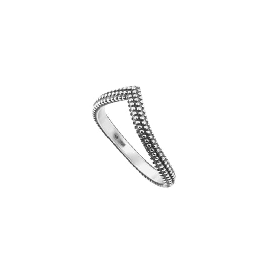 Anello chevron NOVE25 in argento brunito con decoro puntinato 14