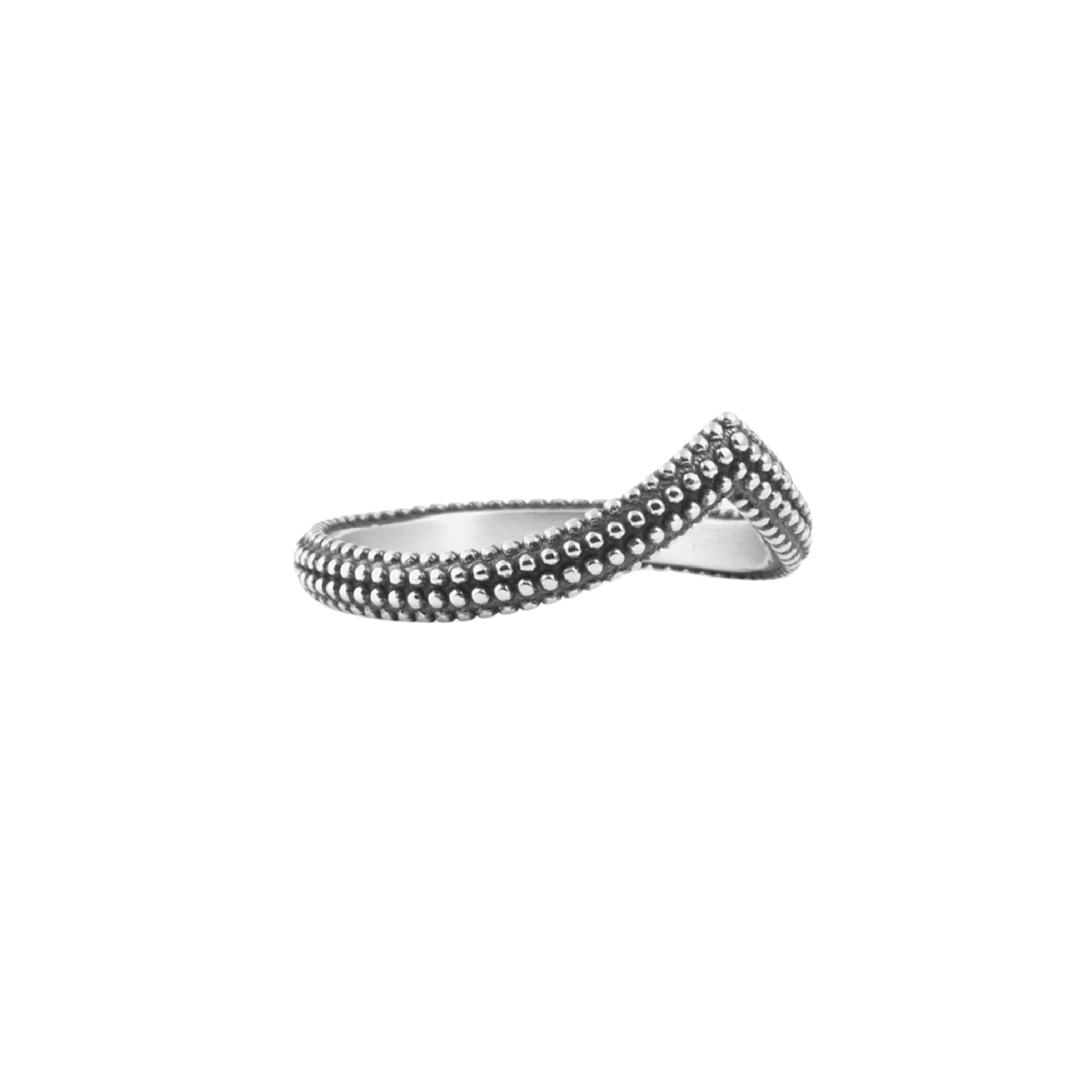 Anello chevron NOVE25 in argento brunito con decoro puntinato 14
