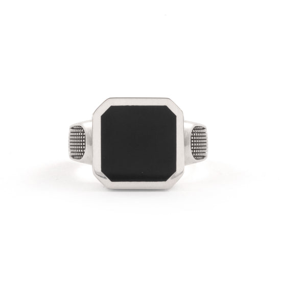 Anello chevalier Nove25 in argento con agata nera da uomo 20