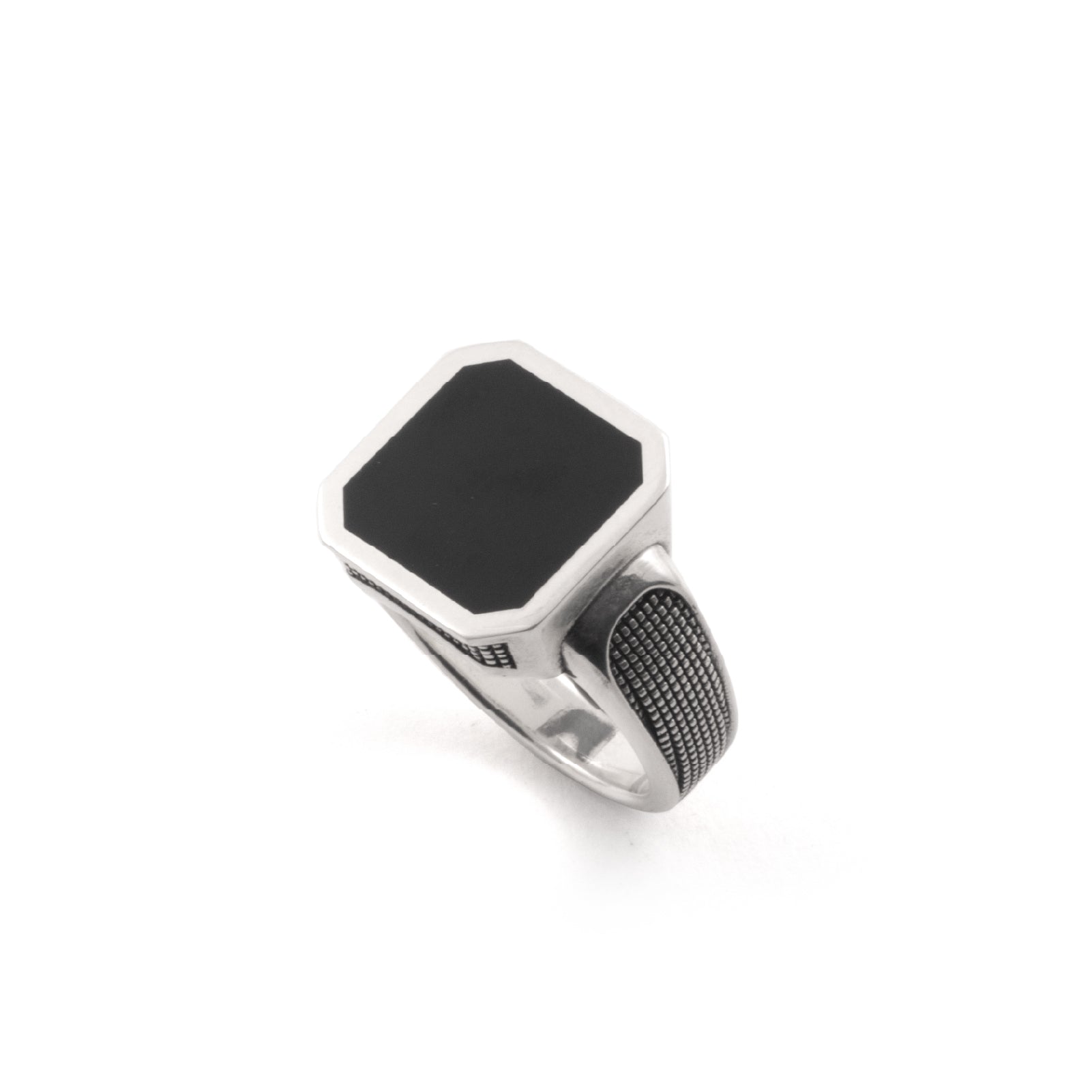 Anello chevalier Nove25 in argento con agata nera da uomo 20