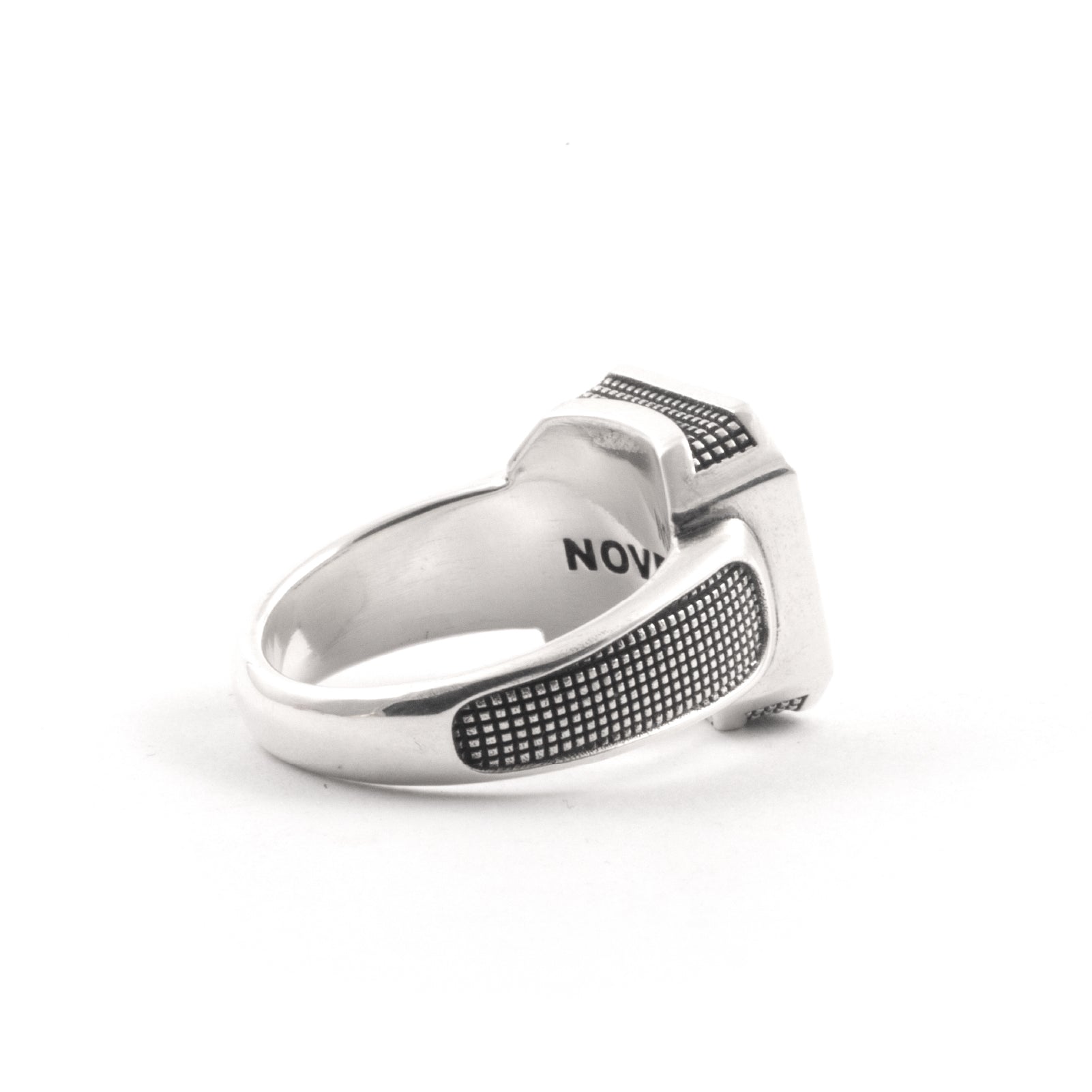 Anello chevalier Nove25 in argento con agata nera da uomo 20