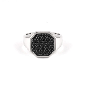 Anello chevalier Nove25 in argento con zirconi neri unisex 12