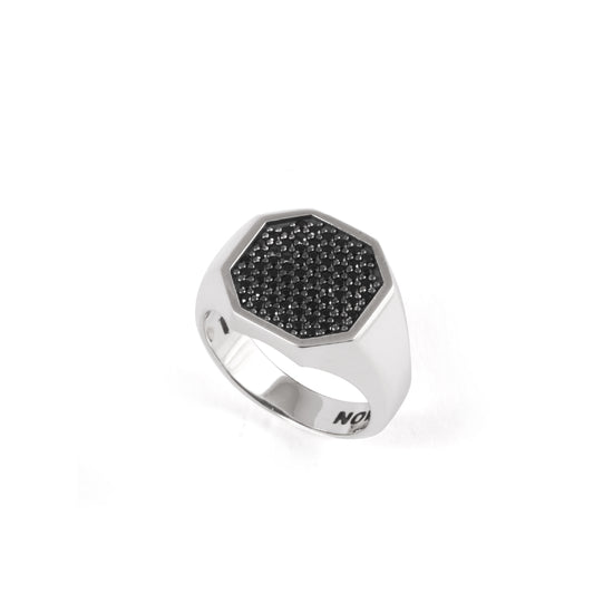 Anello chevalier Nove25 in argento con zirconi neri unisex 12