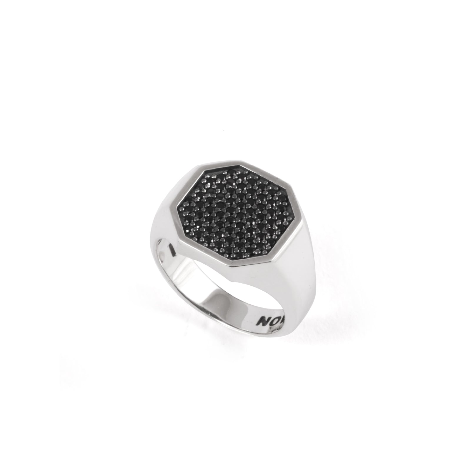 Anello chevalier Nove25 in argento con zirconi neri unisex 12