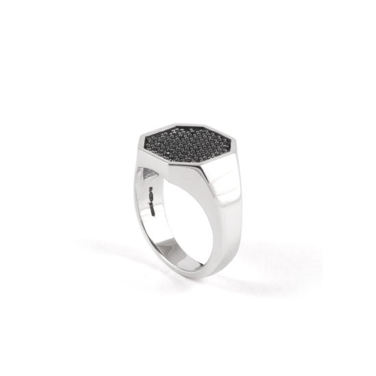 Anello chevalier Nove25 in argento con zirconi neri unisex 12