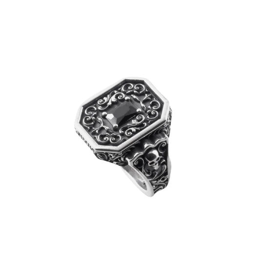 Anello chevalier NOVE25 argento con cristallo nero centrale 22